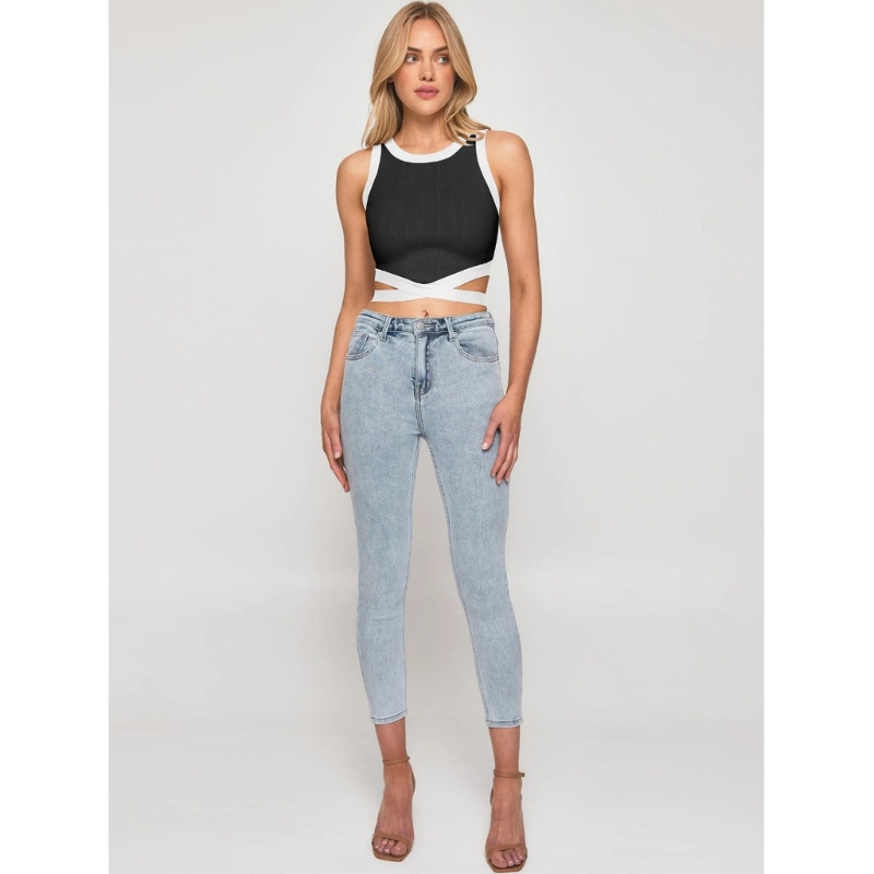 Áo Croptop Dệt Kim Không Tay Dáng Ôm Hở Lưng Thời Trang Mùa Hè Dành Cho Nữ