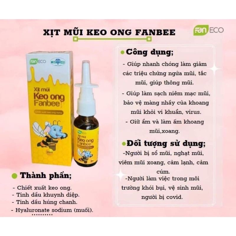 Xịt Mũi Keo Ong Fanbee 20ml - giảm sổ mũi, ngạt mũi