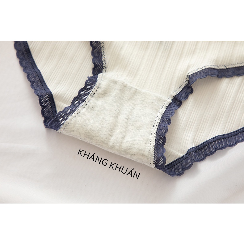 Quần lót cotton cao cấp tông màu xanh than phối viền ren bánh bèo 331