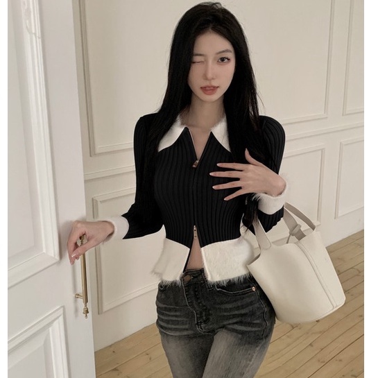 QKOOLE  Áo Khoác cardigan Dệt Kim Dáng Ngắn Phong Cách Hàn Quốc Thời Trang Cho Nữ