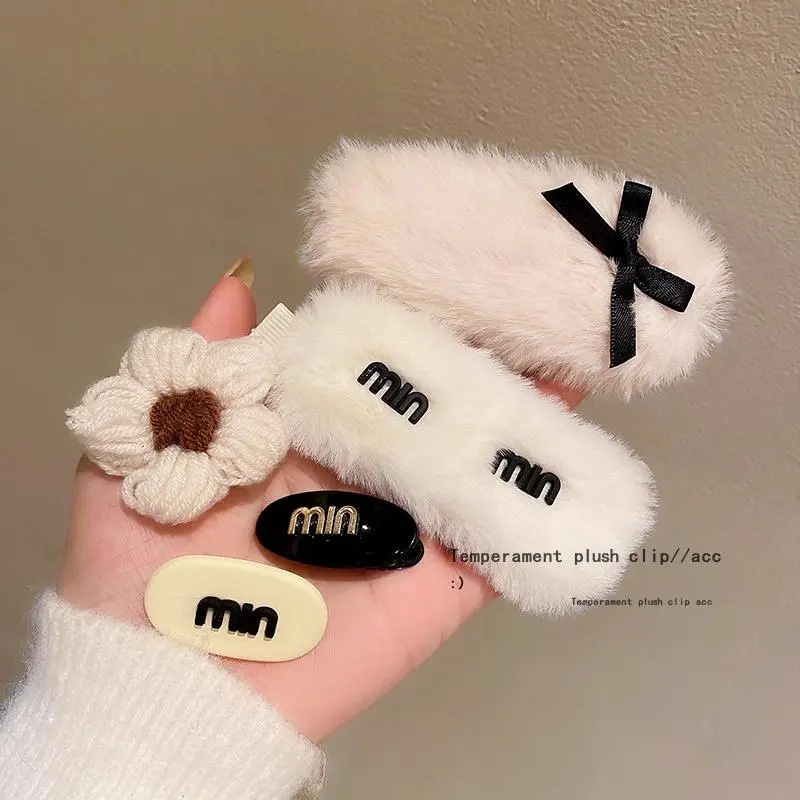 Sét Kẹp Tóc Mái Lông Nhung Gắn Nơ Sang Chảnh Phong Cách Hàn Quốc Dành Cho Bạn Gái