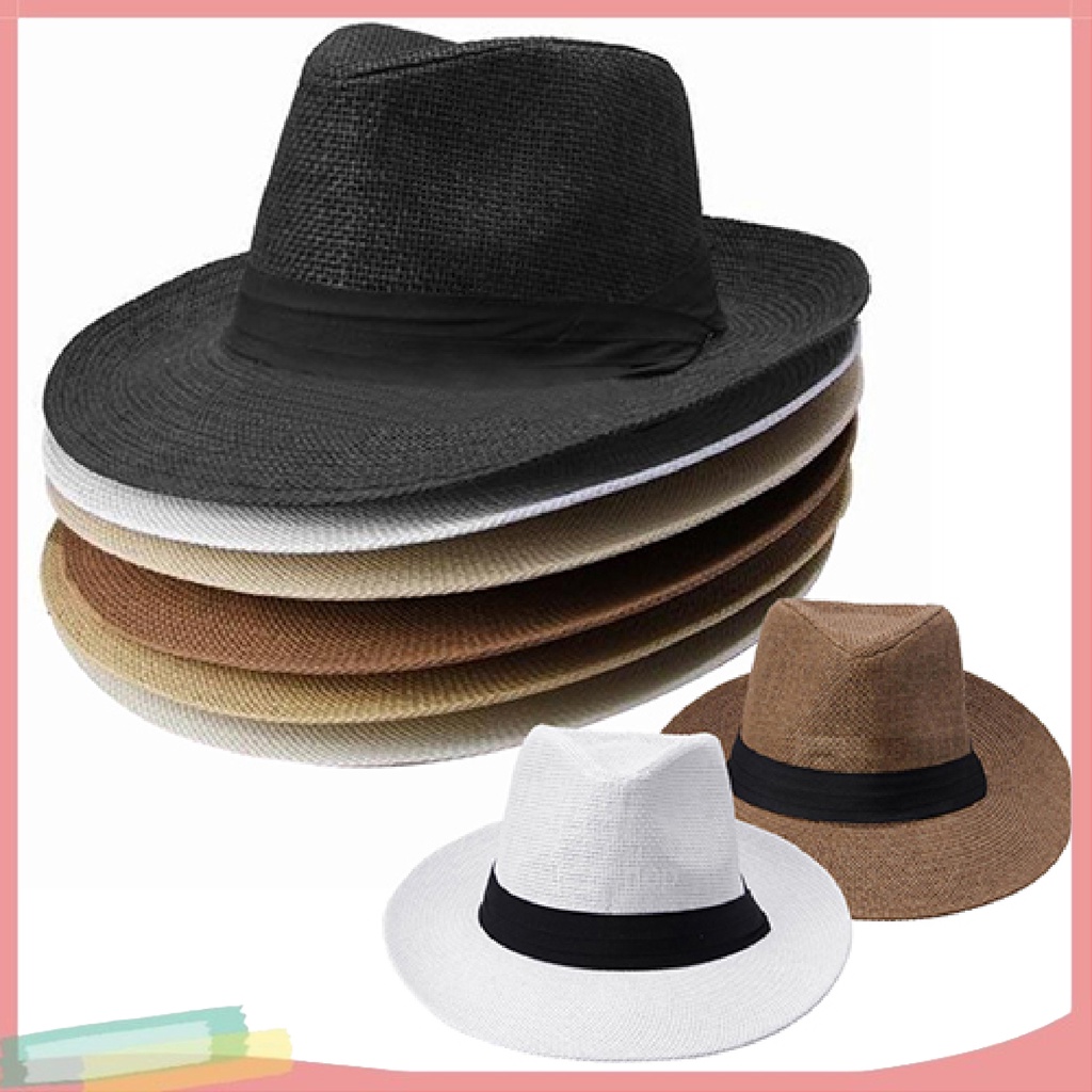 Mũ rộng vành màu trơn chất liệu rơm thời trang cho nam và nữ