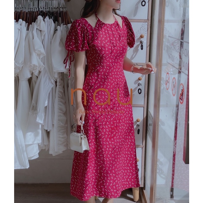 Đầm hoa cổ yếm dáng dài