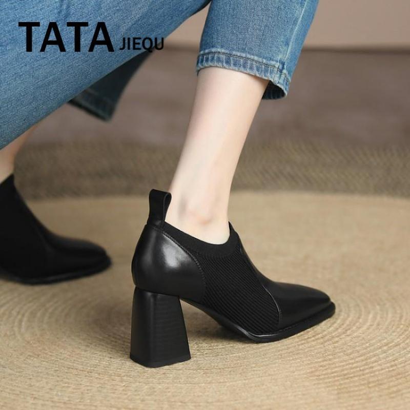 Giày Bốt Martin Cao Gót Cổ Thấp Đế Dày Bằng Da Thật 40% Thời Trang Xuân Thu Cho Nữ Giày Da Lộn Kiểu Anh Thiết Kế Đơn Giản Cá Tính