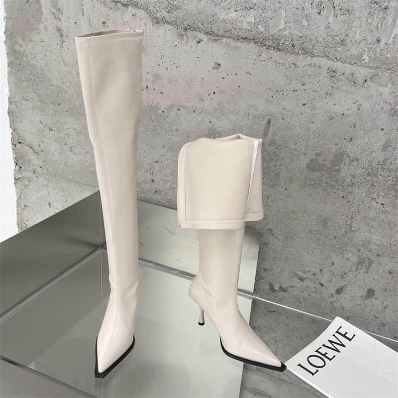 Bốt Đùi Da Lì Mềm Lót Nỉ Qua Gối Khóa Sau Gót 8cm 3 Màu Đen Trắng Kem Nâu Mã P60 Shop Phương Nhi Thời Trang Nữ