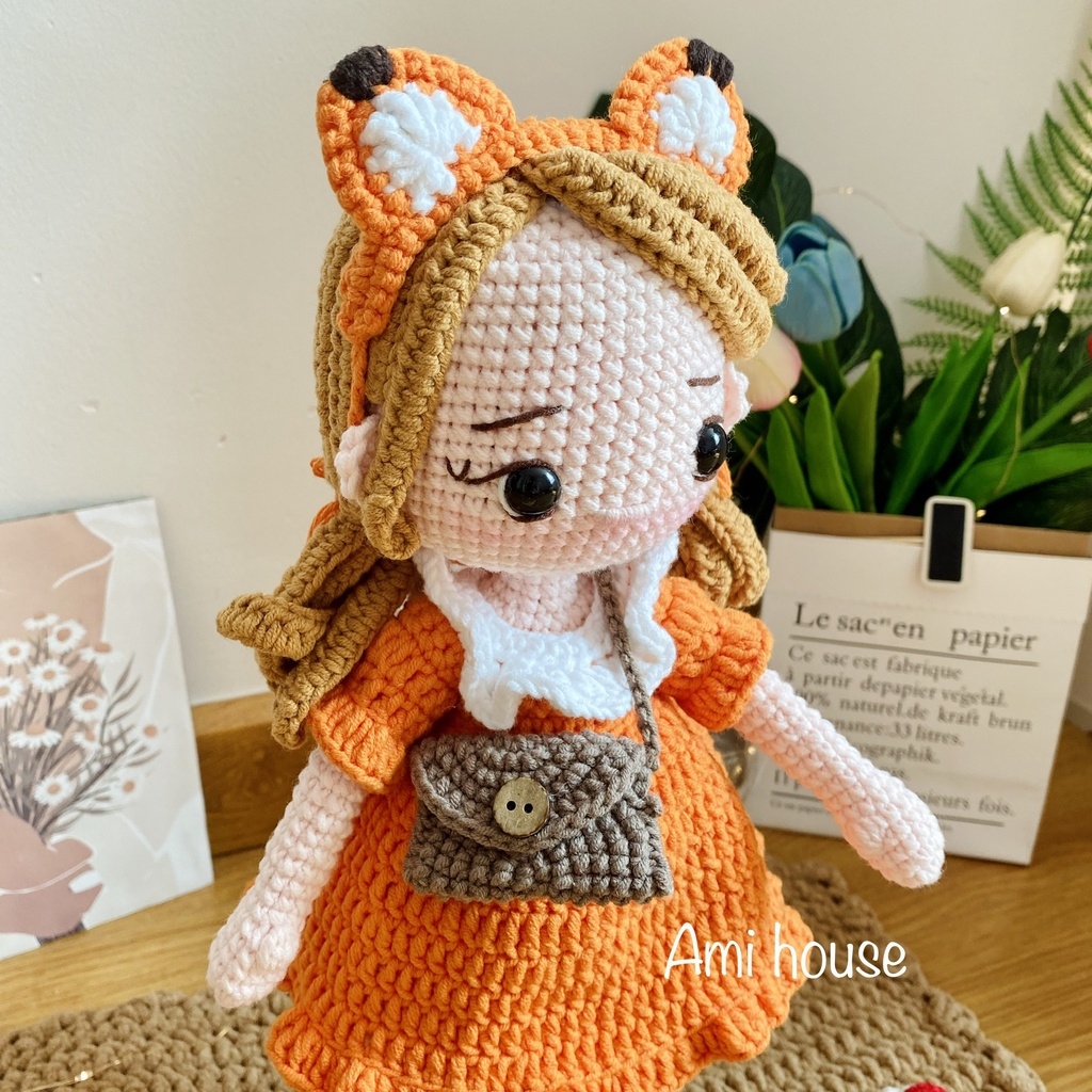 Búp bê Mia bằng len móc handmade dễ thương cho bé, búp bê nhồi bông 100% sợi cotton - Ami House