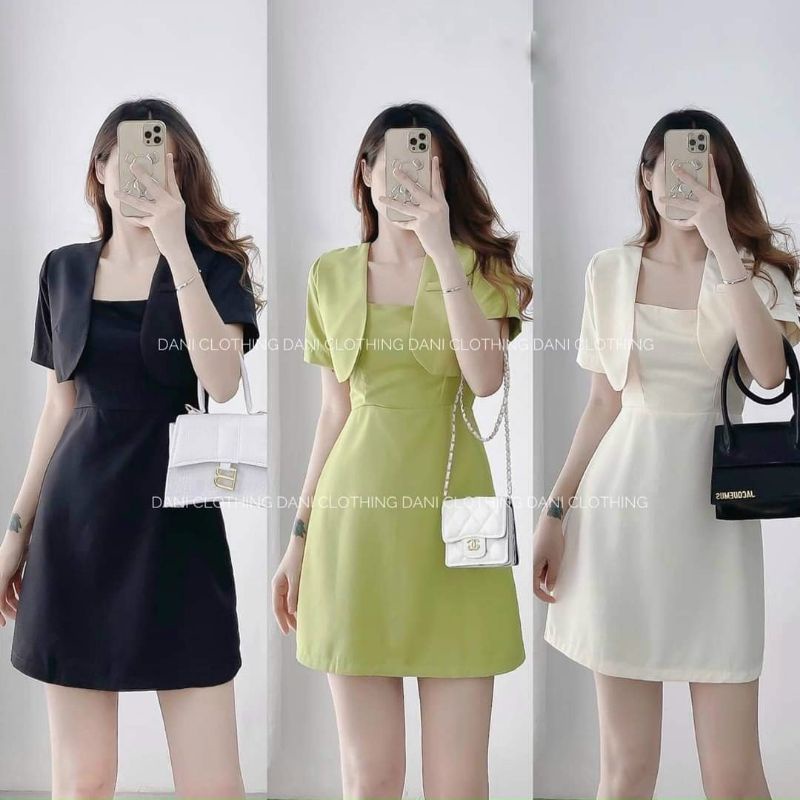 ĐẦM VÁY NỮ CÔNG SỞ 2 DÂY TÔN DÁNG KÈM ÁO KHOÁC TRẺ TRUNG VIP15