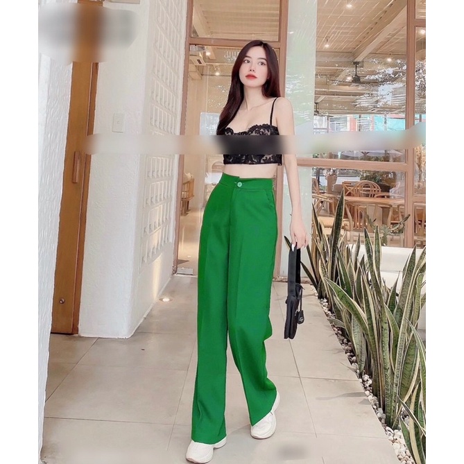 QUẦN TÂY SUÔNG ỐNG RỘNG DÁNG DÀI 1 cúc lưng siêu cao- hình thật trải sàn