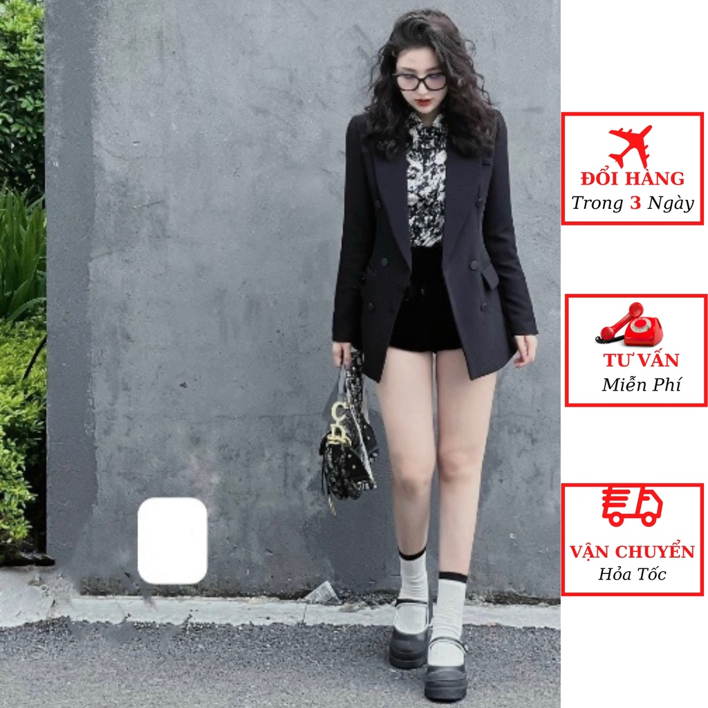 Áo vest blazer nữ huy hiệu dài tay dáng công sở 2 lớp cao cấp ulzzang Hàn Quốc