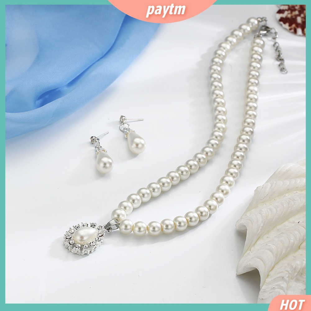 {PTM} Set dây chuyền và hoa tai hình giọt nước đính đá thời trang cho nữ