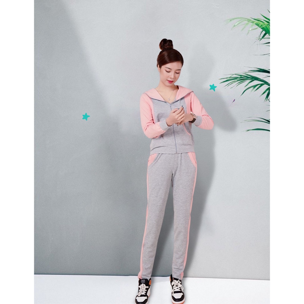 Bộ đồ thể thao CHAMEL - bộ đồ nỉ thu đông phối có nón