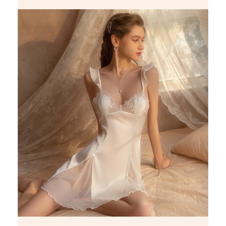 Đầm ngủ/ váy ngủ lụa cao cấp váy ngủ sexy hai dây cánh tiên dịu dàng MST12