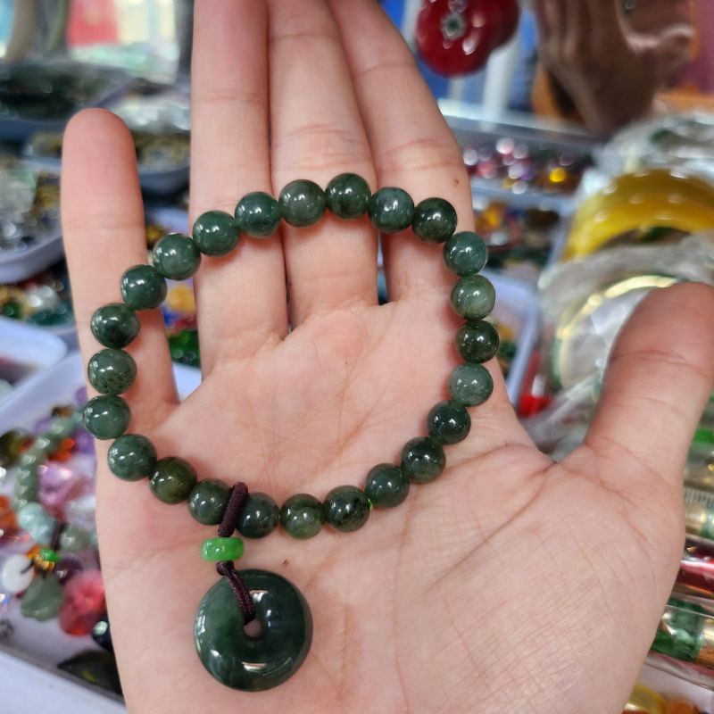 Vòng tay ngọc cẩm dầu Jade A mix đồng điếu may mắn
