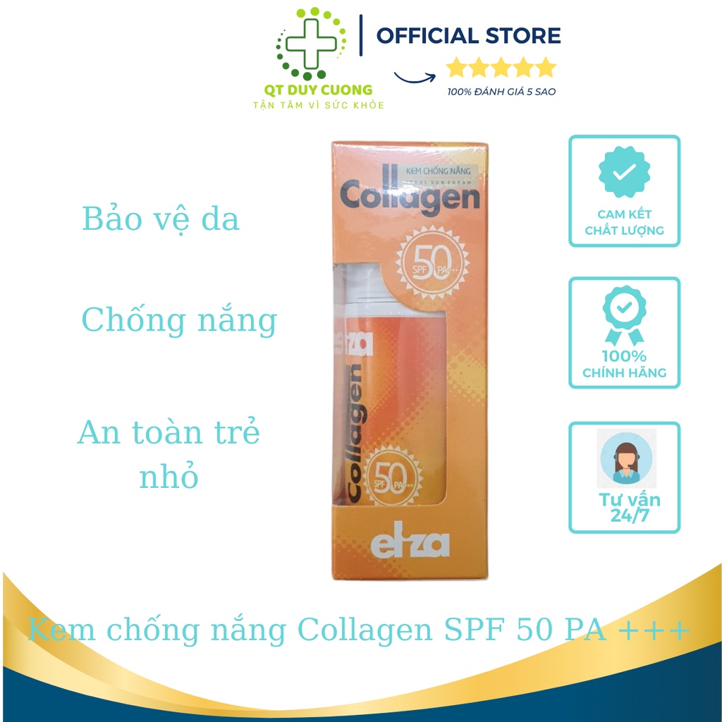 Kem chống nắng Eliza Collagen - SPF 50 cao cấp, se khít lỗ chân lông, dưỡng sáng đẹp da, an toàn trẻ nhỏ lọ 50g