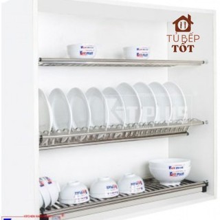 Kệ chén đĩa 3 tầng âm tủ bếp trên chữ V, kệ ráo nước 3 tầng cố định TỦ BẾP TỐT chính hãng Kit.plus có khay hứng nước