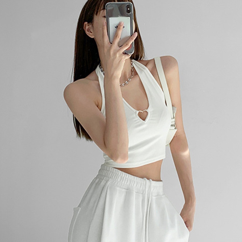 Áo Croptop Sát Nách Cổ Chữ V Màu Trơn Có Vòng Kim Loại Ôm Dáng Gợi Cảm Cho Nữ