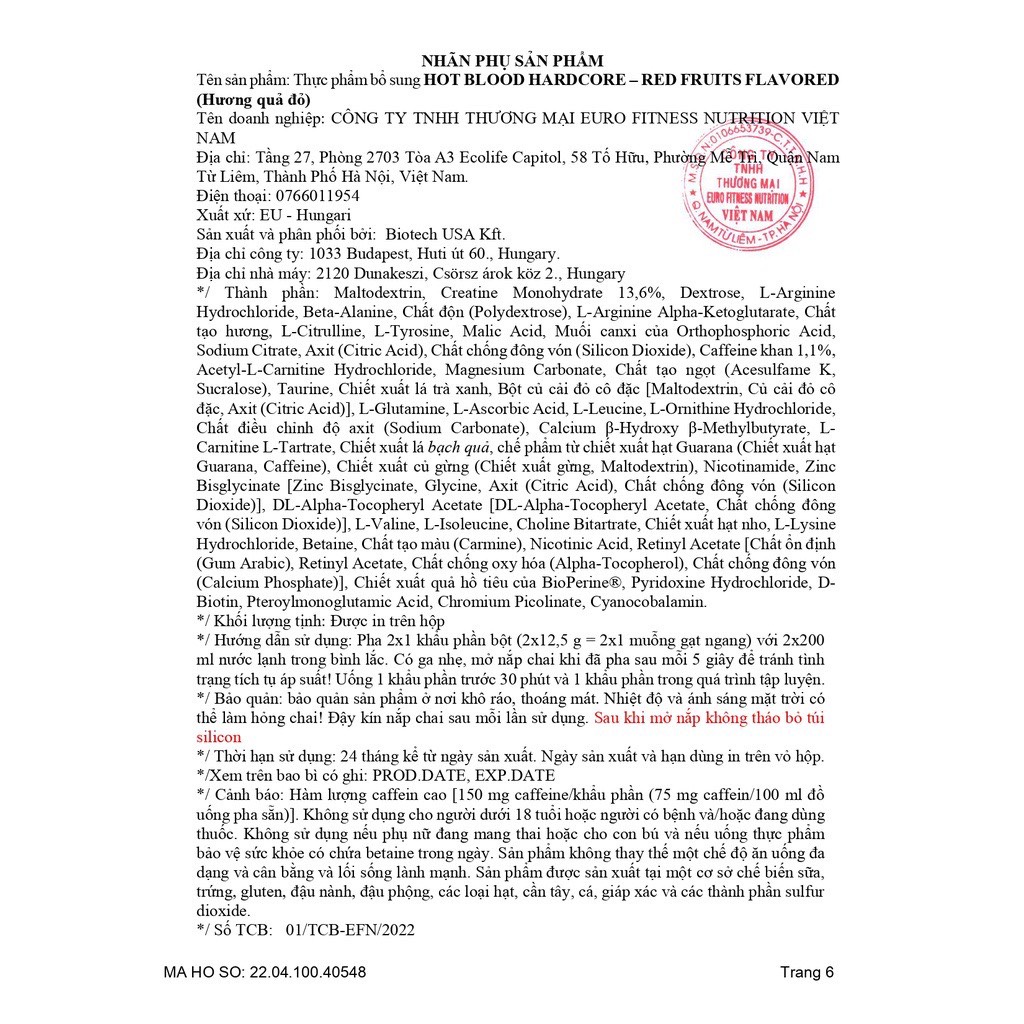 HOT BLOOD PRE WORKOUT SCITEC NUTRITION - TĂNG SỨC MẠNH - WSPT