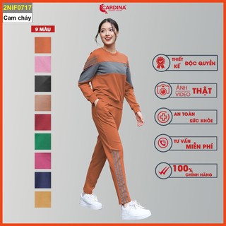 Đồ bộ nữ CARDINA chất nỉ da cá phối màu dáng thể thao cao cấp trẻ trung năng động 2NIF07