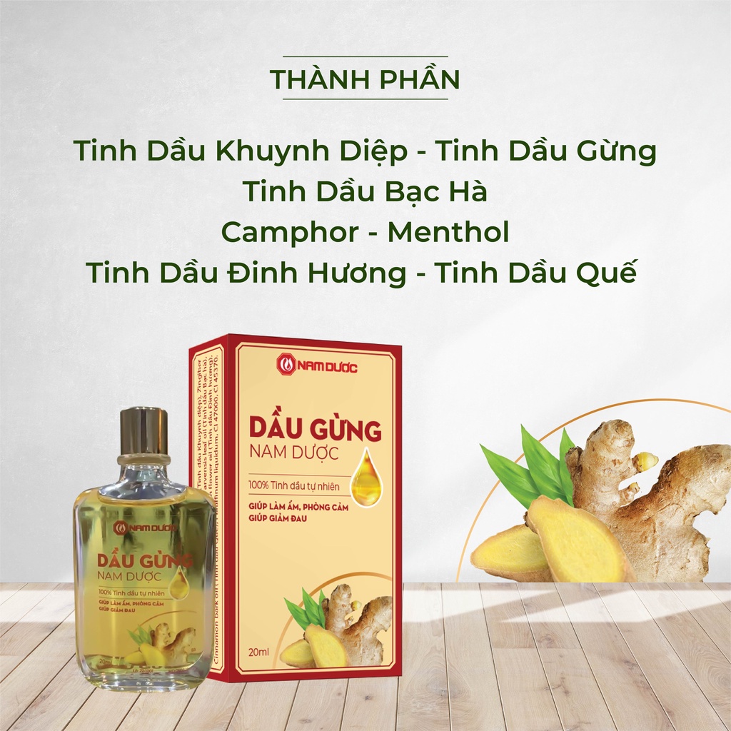 Dầu gừng Nam Dược lọ 20ml giúp làm ấm, phòng cảm lạnh, cảm cúm, giúp giảm đau xương khớp, nhức đầu, phòng say xe