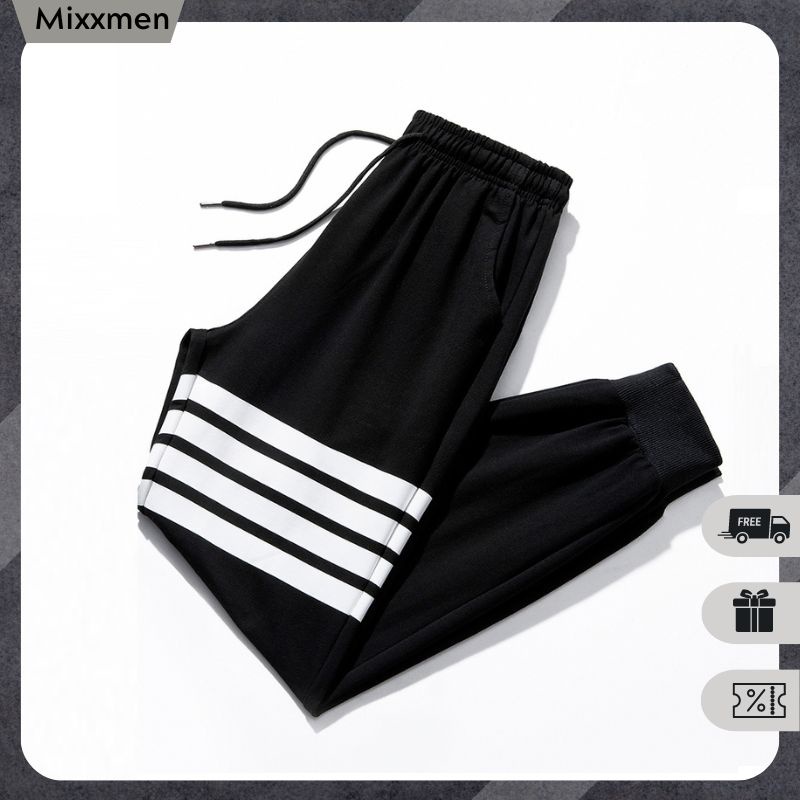 Quần Dài Nam Nữ Unisex 4 Kẻ Ngang Bo Gấu Cạp Chun Phối Dây Rút Thời Trang MixxMen QUAN NAM 102
