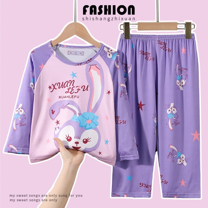 Bộ đồ ngủ tay dài cổ tròn chất liệu polyester thoáng khí in họa tiết hoạt hình dễ thương cho bé trai