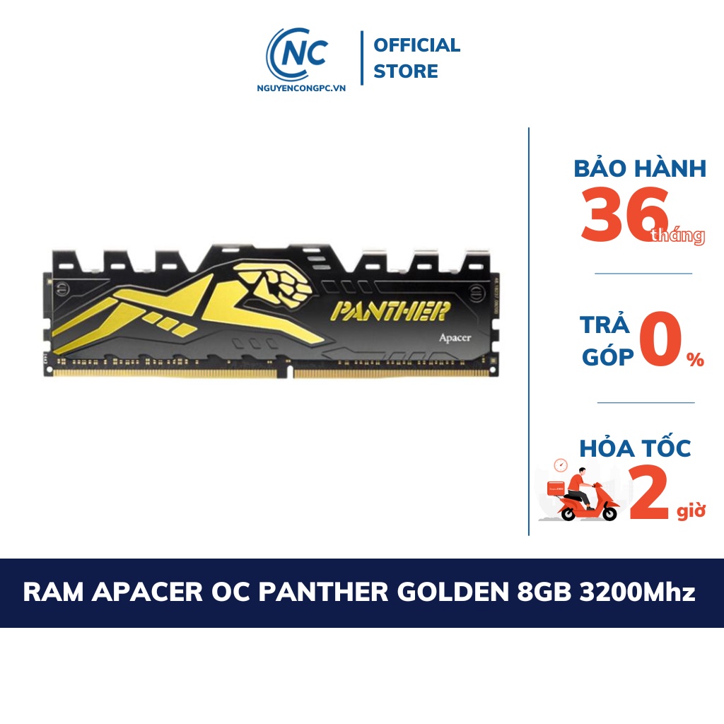 Ram Apacer OC Panther Golden 8GB (1x8GB) DDR4 3200Mhz - BH 36 Tháng | BigBuy360 - bigbuy360.vn