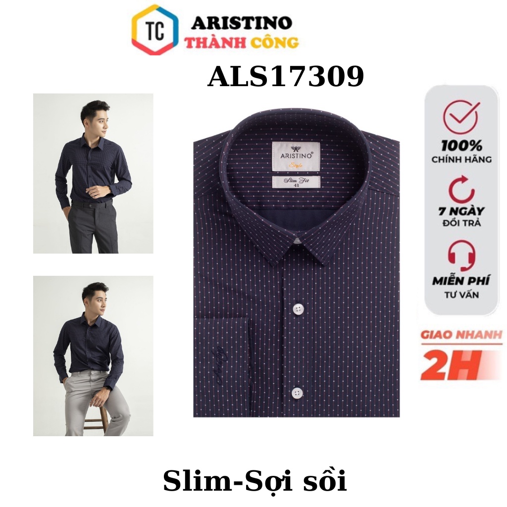 Áo sơ mi nam dài tay Aristino sợi sồi mềm mát không túi tà lượn ALS17309