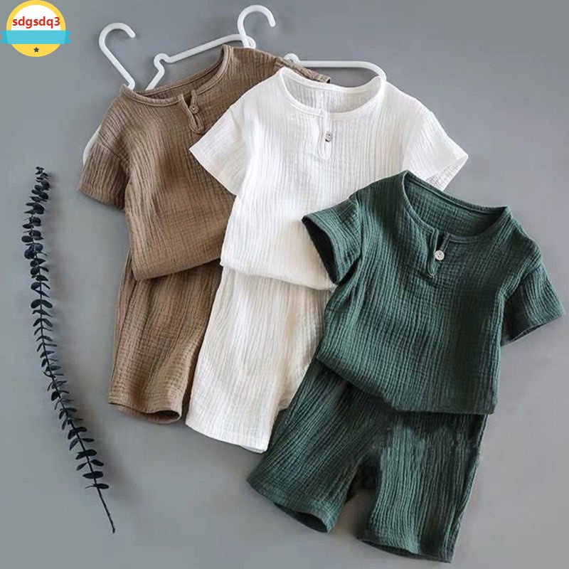 Set Đồ 2 Món Bằng Vải Cotton Lanh Mùa Hè Cho Bé Trai & Gái 12 Tháng-8 Tuổi