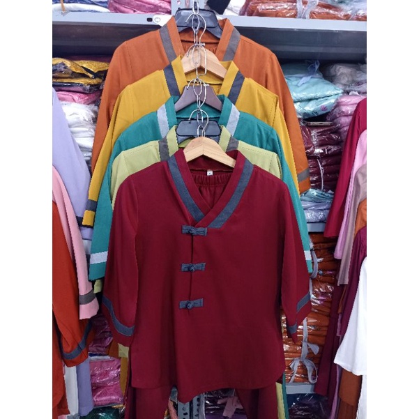 Đồ lam đi chùa tim bầu 3 nút cotton lạnh Hàn Quốc đủ màu