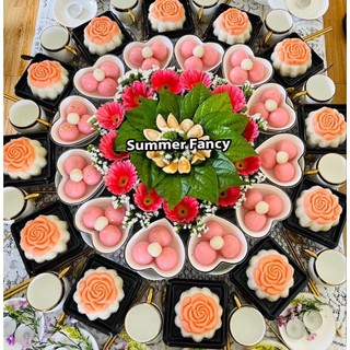 Cốc nhựa đen, Bát trái tim đựng chè trôi nước, trang trí mâm cúng thôi nôi Summer Fancy