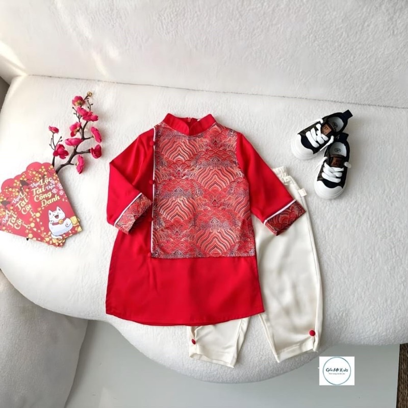 Áo dài lụa phối gấm bé trai
