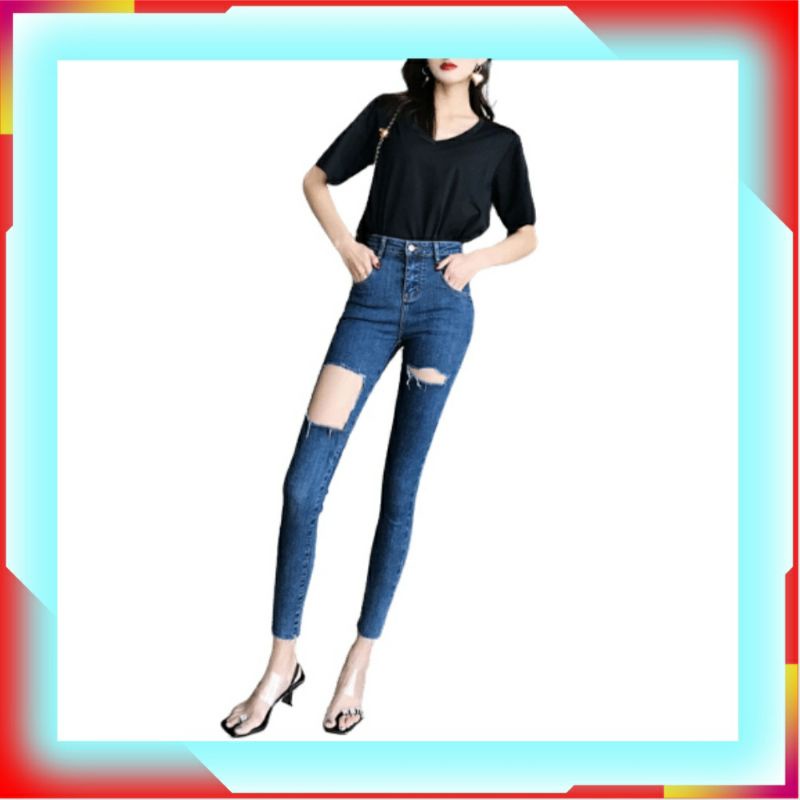 Quần jean nữ rách, quần bò nữ rách lưng cao ôm dáng ấn tượng ngay từ cái nhìn đầu tiên chất vải co giãn
