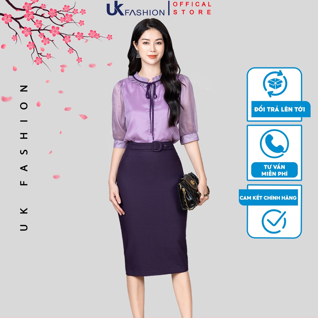 Set Áo Sơ Mi Tơ Kết Hợp Chân Váy Bút Chì Công Sở UK Fashion Thiết Kế Thanh Lịch, Tôn Dáng, Chất Liệu Cao Cấp NKBD2203008