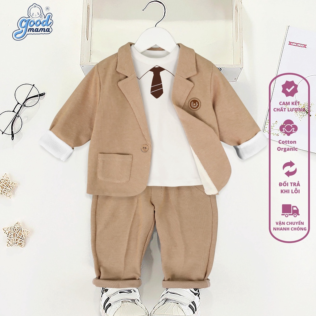 Bộ Quần Áo Vest Cho Bé Trai Goodmama chất liệu Cotton Organic size từ 1-4 tuổi