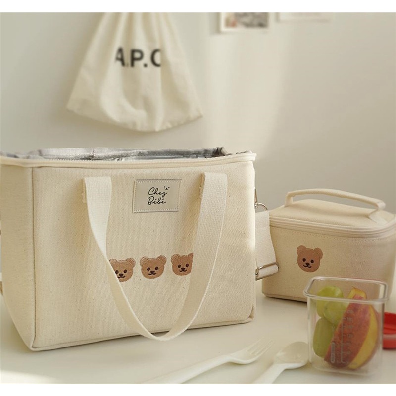 Túi bỉm sữa giữ nhiệt KidsWorld ChezBeBe thêu hình gấu kiểu Hàn Quốc dễ thương cho mẹ và bé