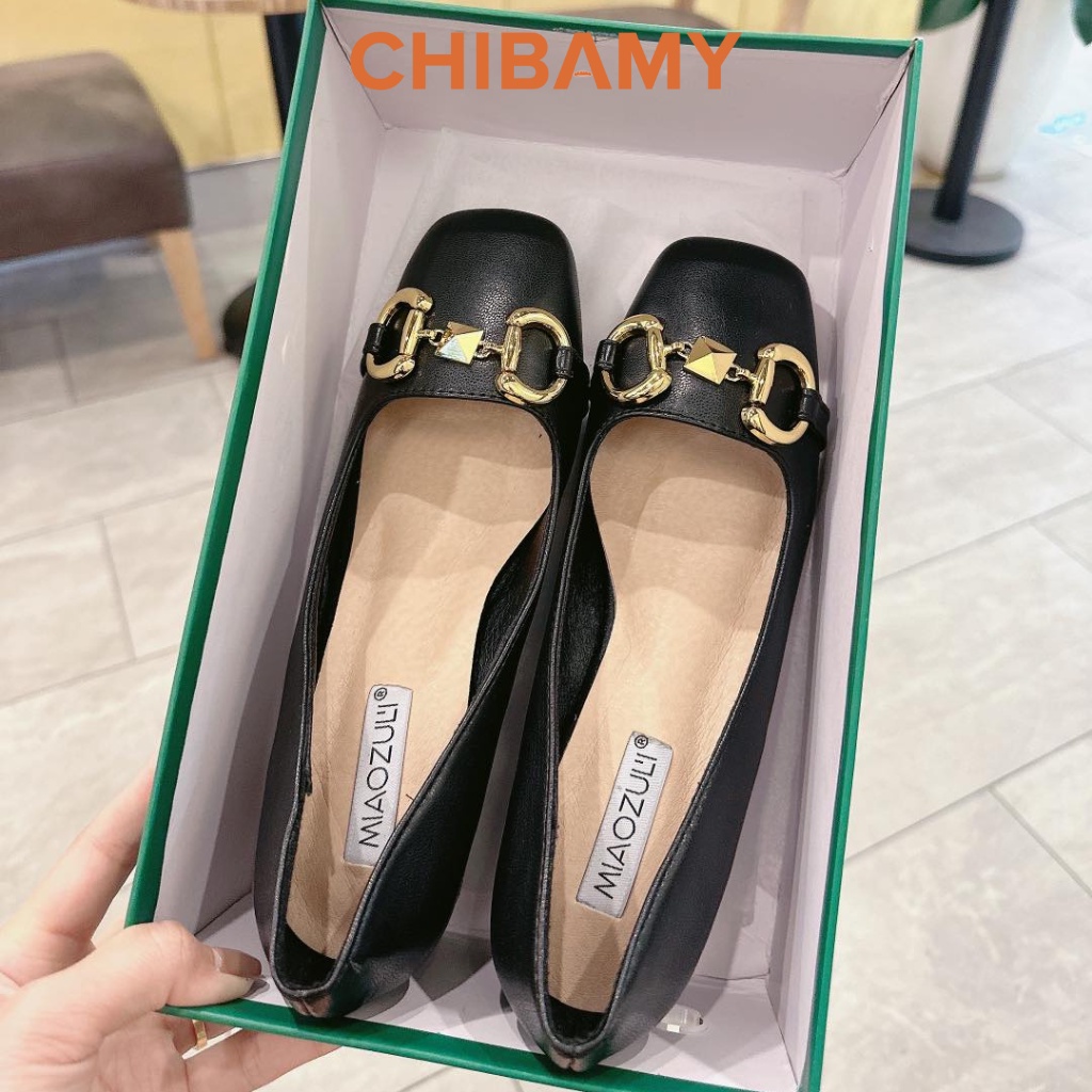 Giày cao gót nữ khóa Đồng CD đế vuông 5cm chất da mềm CHIBAMY