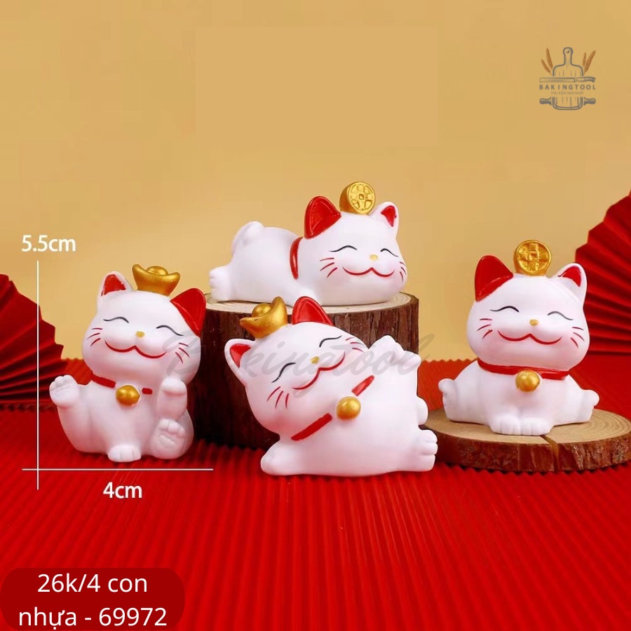 SP069972 - Trang trí tiểu cảnh mô hình 4 mèo chiêu tài nhựa dẻo