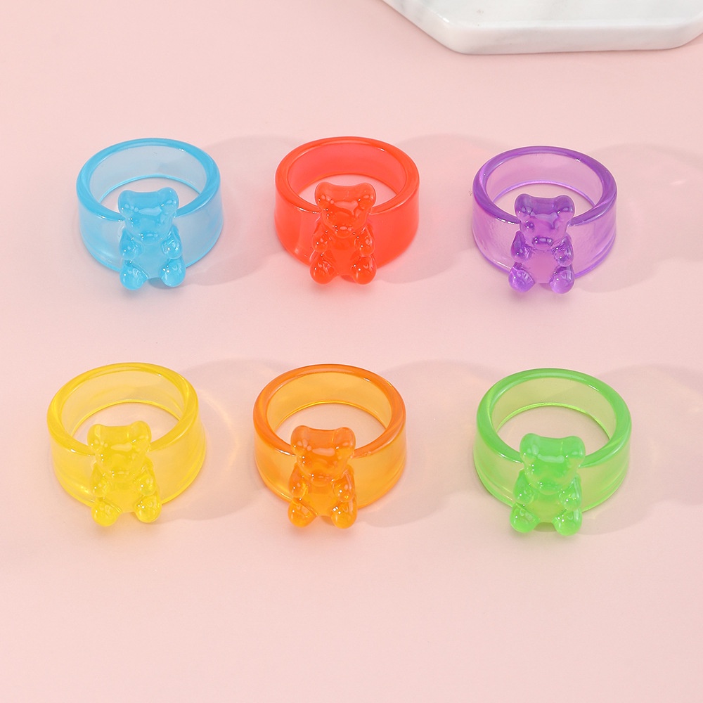 Nhẫn Hình Gấu Nhỏ Bằng Nhựa Resin Màu Sắc Ngọt Ngào Thanh Lịch Thời Trang Cho Nam Và Nữ