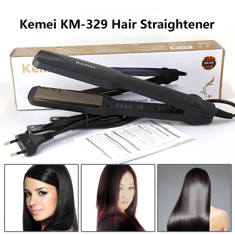 Máy Duỗi Tóc, Kẹp Ép Tóc Mini Kemei 329 Chính Hãng, Nóng Nhanh, 4 Chế Độ Chỉnh Nhiệt . Duỗi Thẳng Tiện Lợi Tại Nhà