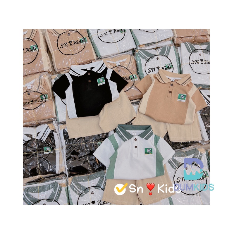 Bộ hè bé trai , set bộ áo polo cotton hàn cổ dệt xịn xò phối quần đũi cho bé trai