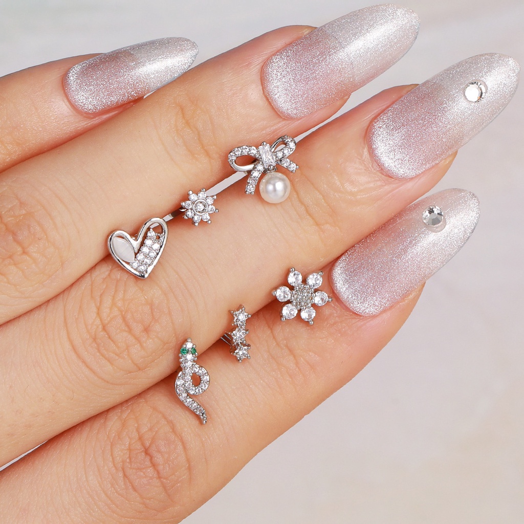 1 Bông Tai Bạc S925 Hình Nơ Đính Ngọc Trai Không Gây Dị Ứng