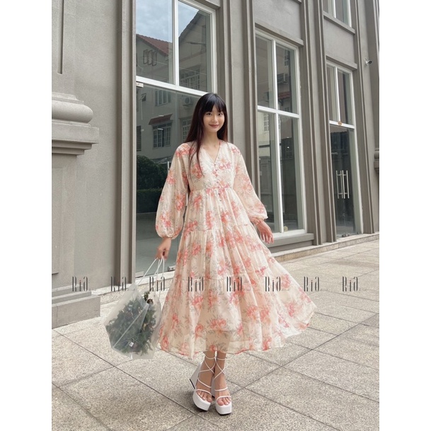 Ria de Leidi - Đầm babydoll tay phồng mùa hè đi biển, tiểu thư | ROMANTIC FLORAL