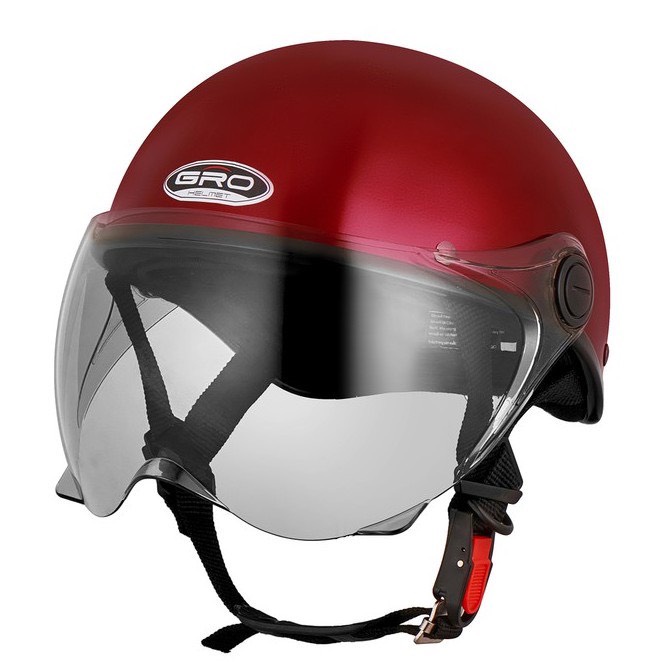 Mũ bảo hiểm nữ GRO HELMET mũ nửa đầu haly trơn nhiều màu kính ngắn