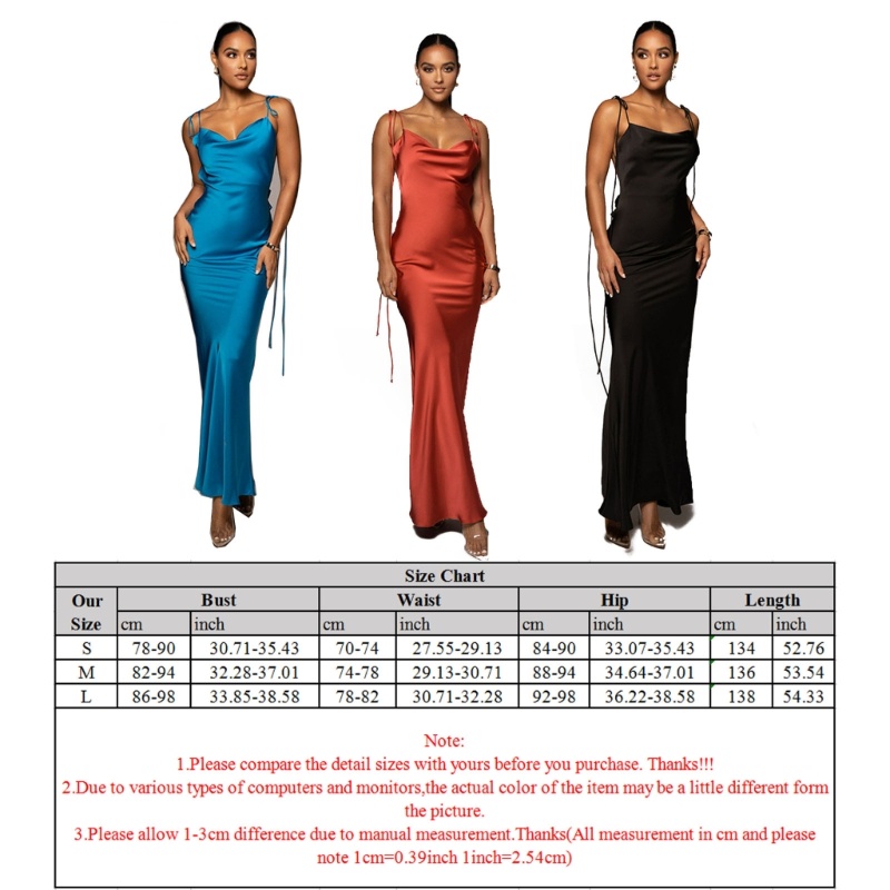 Xiangbao Đầm Maxi Hai Dây Hở Lưng Gợi Cảm Bằng Satin Buộc Dây Buộc Cổ Cho Nữ