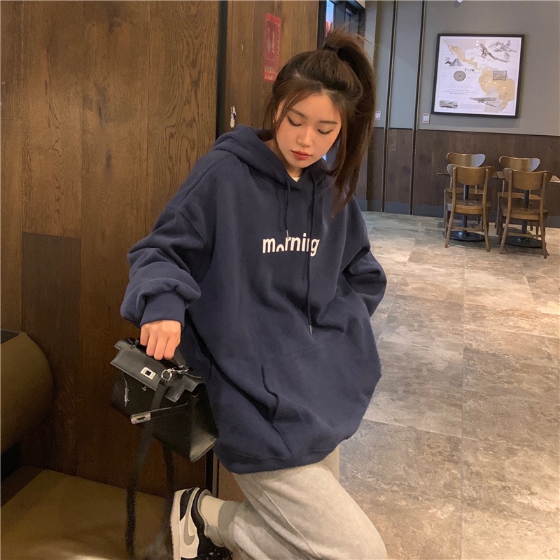 Áo hoodie SUXI tay dài dáng rộng phong cách thể thao năng động dành cho nữ