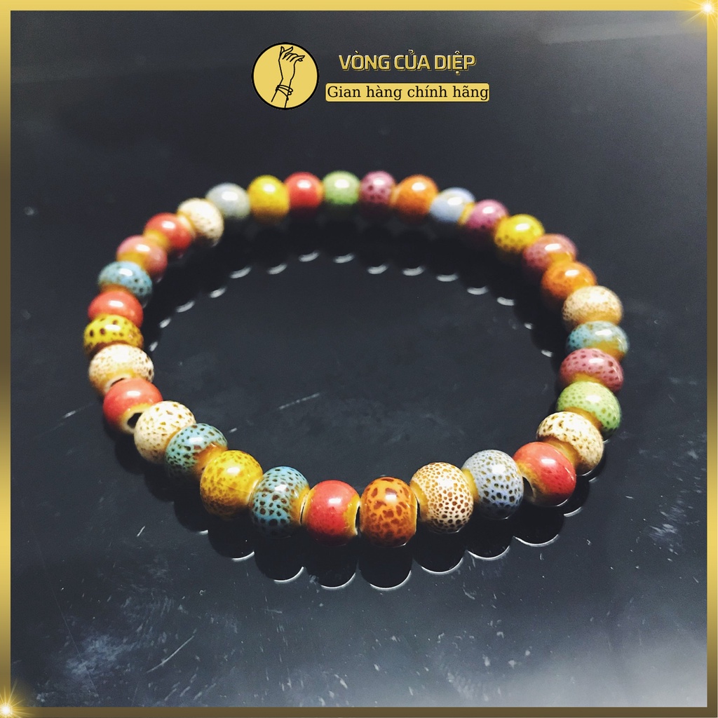 Vòng gốm sứ đa sắc Bát Tràng 6li handmade đeo 1 vòng cổ tay, thủ công sáng tạo nhỏ xinh cho bạn gái