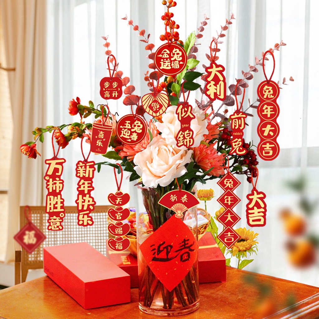 1 Bộ Thẻ Giấy Treo Thủ Công DIY Họa Tiết Thỏ Phong Cách Trung Hoa 2023