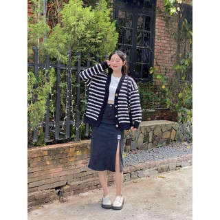 Chân váy jean dài xẻ trước, chất jean dày dặn taly cv06062