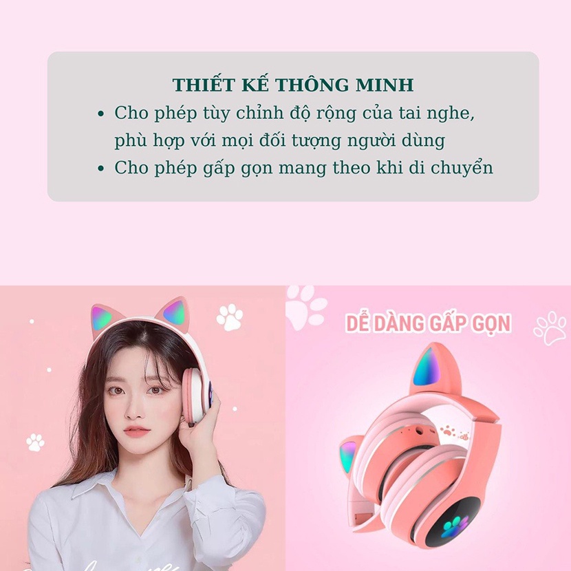 Tai nghe Chụp Tai Mèo Cao Cấp XS Store STN28 - Headphone Không Dây, Âm Bass Hay, Chống Ồn