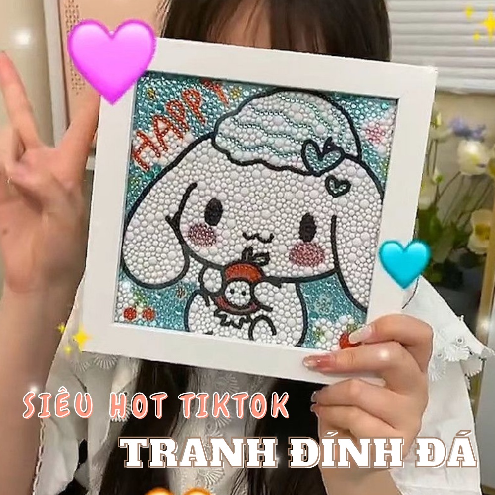 Tranh Đính Đá Kèm Khung 20x20 Hình Dễ Thương Cute Có Cả Bộ Dụng Cụ Sticker Đồ Thủ Công Cho Đính Đá Hot Tiktok